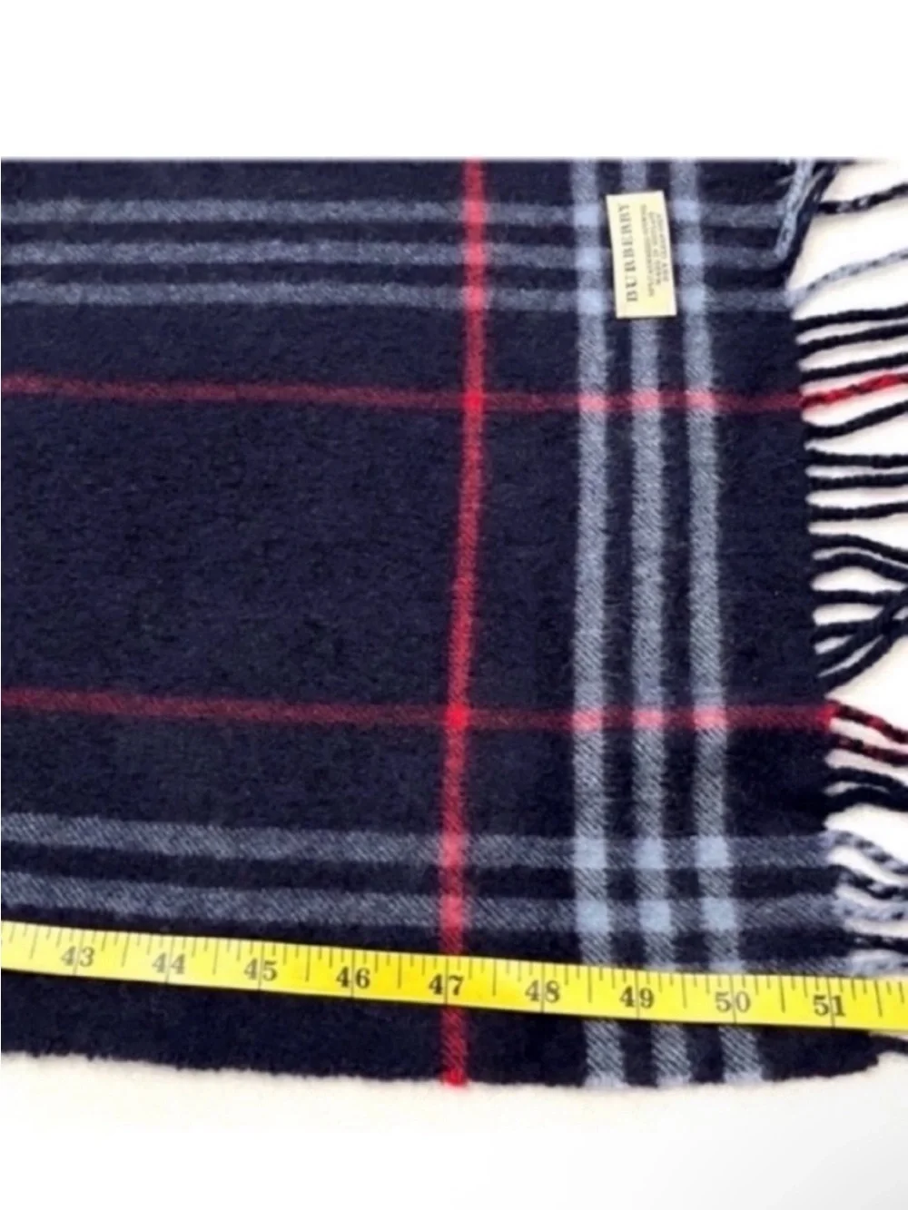Burberry Men's Navy Plaid Scarf with Red & Gray Stripes